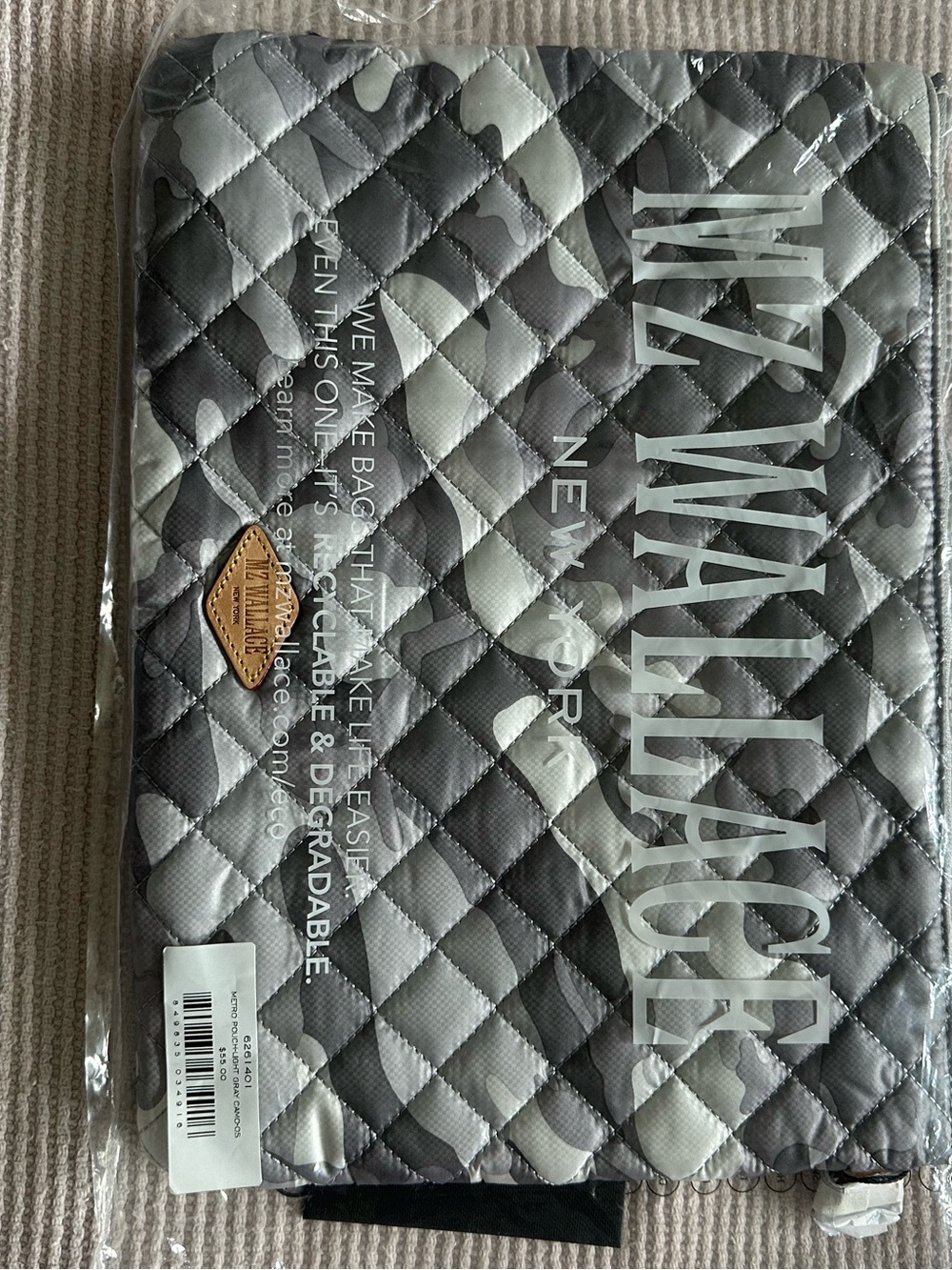 MZ Wallace Gray Camouflage Quilted Zip Pouch new with tags - Picture 4 of 4
